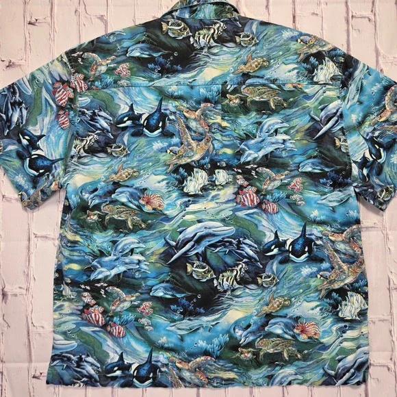 High Seas Trading‎ Co. Ocean Life Dolphin Turtle Orca Fish Hawaiian Shirt XXXL - Picture 4 of 8